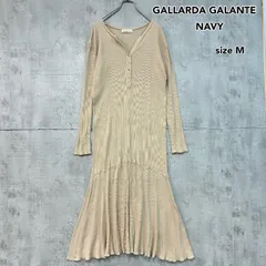 GALLARDA GALANTE NAVY ガリャルダガランテネイビー ヘンリーネック ワンピース ロング マキシ丈 Mサイズ ベージュ コットン100% 綿 日本製 裾切り替え フレア リブ 長袖 完売品 大人可愛い GGZ1011209A0003 ★ ■◇