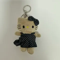 (未使用) Sanrio Hello Kitty(ハローキティ) ブラック ドット柄ワンピース タンニング ぬいぐるみ キーホルダー