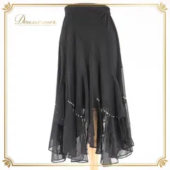 社交ダンス 衣装 スタンダード スカート レッスンウェア レディース オールシーズン 無地 ブラック系 黒 ラインストーン レース フォーマル 上品 おしゃれ セットアップ パーティー ダンス教室 発表会 着丈 伸縮性 フェミニン 透け感 ゴムウエスト