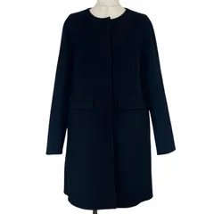 美品▲WEEKEND MaxMara ウィークエンドマックスマーラ ウール100％ 比翼仕立て ノーカラー コート ブラック 38 正規品 レディース
