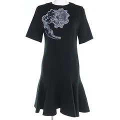 美品☆LOUIS VUITTON ルイヴィトン ロゴ入り刺繡 スパンコール 半袖 ワンピース ブラック XS ハンガー・ガーメント付き フランス製 正規品 レディース