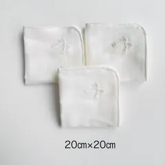 白いガーゼハンカチ　リボン　20㎝×20㎝　3枚セット　子供　レディース　小学校　幼稚園　お受験　赤ちゃん　冠婚葬祭　白　ハンドメイド