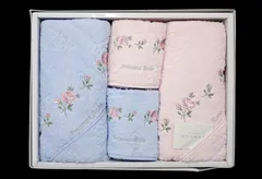 ▲未使用 Hotman ホットマン バスタオル/フェイスタオル 4枚セット▲綿100%/バラ/薔薇/ピンク/ブルー