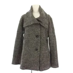 クリスチャンオジャール CHRISTIAN AUJARD ショートコート アウター ニット ビックカラー バイカラー ウール 9 黒 ブラック グレー /BB ■GY61