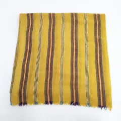 LOVAT&GREEN ウール ストライプ 大判 マフラー ストール マスタード レディース ロバットアンドグリーン【中古】6-0112T◎