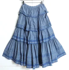 【美品】ピンクハウス★たっぷり繊細レース♪ ドット柄pt ボリューム感かぶせ段々フリル ティアードスカート ブルー系 z17334