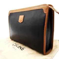 【良品】CELINE セリーヌ クラッチバッグ ハンドバッグ ポーチ バイカラー レザー 革 ブラック 黒色 ブラウン 茶色 ユニセックス 男女兼用 メンズ レディース