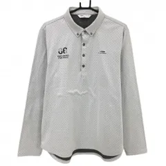 【美品】ティゴラ 長袖ポロシャツ ライトグレー×グレー 総柄 裏微起毛 ボタンダウン メンズ XL  ゴルフウェア TIGORA