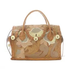 カービングトライブス グレースコンチネンタル CARVING TRIBES ハンドバッグ レザー 本革 キャメル 白 ホワイト ベージュ カービング加工 フローラル柄 ボタン留め /RI ■OS