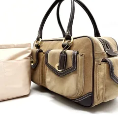 【良品】COACH Y2 Kbeige suede  brown leather legacy turn lock boston bag unisex コーチ ボストンバッグのサムネイル