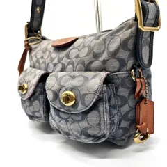 【良品】COACH  Y2K denim canvas signature canvas double turn lock design black  brown shoulder bag unisex コーチ ショルダーバッグ