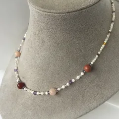天然石★アメジスト★スイショウ他★パールネックレス★ハンドメイド★ファッション★デザイン★ネックレス