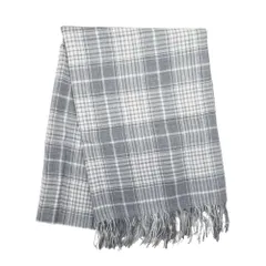 未使用 kiryuyrik キリュウキリュウ ウールリネン チェック ストール 大判 マフラー ライトグレー x ホワイト メンズ 古着 中古 USED