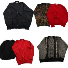 古着卸 まとめ売り ニット カーディガン セーター 6枚セット (メンズ L ) アーガイル柄 Ｖネック ケーブル編み 中古 古着 ND3667