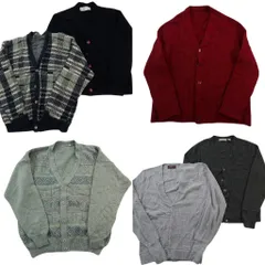 古着卸 まとめ売り カーディガン セーター 6枚セット (メンズ L ) 総柄 ブラック レッド グレー 無地 中古 古着 ND3625