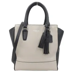 【本物保証】 コーチ COACH ハンドバッグ F25808 ショルダーバッグ 2WAYバッグ レザー ベージュ×ブラック バイカラー