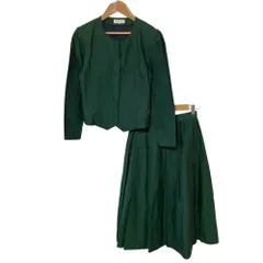 良品 Burberry バーバリー バーバリーズ ヴィンテージ ノーカラージャケット ミディスカート スーツ セットアップ サイズ9 グリーン レディース 古着 中古 USED