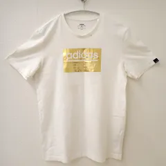 古着　adidas アディダス　メンズロゴTシャツ　ゴールドロゴ　ホワイト系　白色　Lサイズ