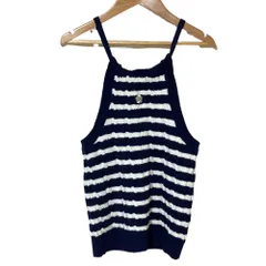 美品 25AW リリーブラウン × マリークワント ボーダー デイジー刺繍アメスリケーブルニット F ネイビー ホワイト レディース 古着 中古 USED