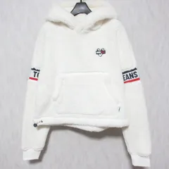 美品 TOMMY JEANS トミージーンズ トミーヒルフィガー プルオーバー ボアフーディ パーカー M ホワイト レディース 古着 中古 USED