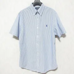 美品 POLO RALPH LAUREN ポロラルフローレン CLASSIC FIT ストライプ シャツ 0200011700 M ライトブルー ホワイト メンズ 古着 中古 USED