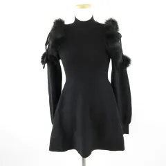 グレイル GRL チュールショルダーファーフレアニットミニワンピース 長袖 黒 S *A387