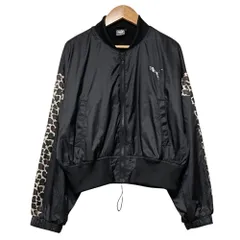 美品 24AW PUMA プーマ 袖レオパード柄切替 ショート丈 ナイロンブルゾン ジャケット 526099-1 M ブラック レディース 古着 中古 USED