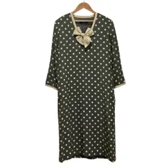 INGEBORG インゲボルグ ドットプリント リボン ロングワンピース グレー レディース 古着 中古 USED