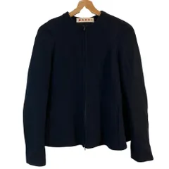 美品 MARNI マルニ ダブルジップ フレア ウール ジャケット サイズ38 ネイビー レディース 古着 中古 USED