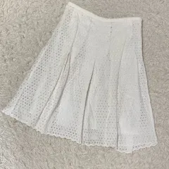 TOMMY HILFIGER 総レーススカート ホワイト L キレイめ プリーツ