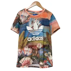美品 adidas アディダス ロゴ フラワープリント Tシャツ M マルチカラー レディース 古着 中古 USED