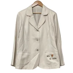 美品 Leilian レリアン 刺繍ポケット ジャケット 大きいサイズ13+ ライトベージュ レディース 古着 中古 USED