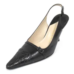 美品 01A シャネル CHANEL ココマーク レザー パンプス シューズ ヒール バックストラップ サイズ36 約23cm 黒 ブラック レディース 古着 中古 USED