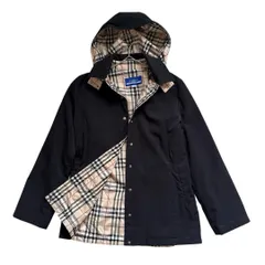 美品✨バーバリーブルーレーベル　ブルゾン　ジャケット　パーカー　ホースロゴ　フード付　黒系　ブラック系　ノバチェック　M相当