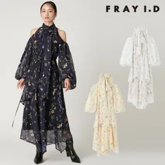 【新作10%OFF】【即納】 フレイアイディー FRAY I.D ワンピース 25秋冬 フラワープリントオフショルティアードワンピース 長袖 ロング丈 fwfo261021