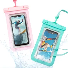 5色展開 浮く ロック機構搭載 超透明素材 水中撮影 (グリーン｜グリーン) お風呂 プール 海 Android iphone 携帯防水ケース【2個セット】【ほぼ全てのスマホ対応】【顔認証対応】 防水スマホケース 防水ケース 】スマホ IPX8 深さ30mまで
