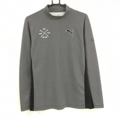 【美品】プーマ 長袖ハイネックシャツ 黒×白 ドット柄 ロゴ刺しゅう メンズ L ゴルフウェア PUMA