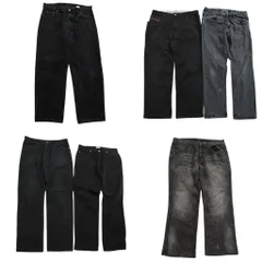 古着卸 まとめ売り ブラックデニム パンツ 6枚セット (メンズ 36 /38 ) アメカジ ヒゲ ストレート 中古 古着 ND3380