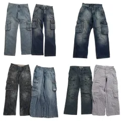 古着卸 まとめ売り デニム カーゴ パンツ 7枚セット (メンズ 32 /31 ) ダブルニー ワーク フェード アメカジ 中古 古着 ND3378
