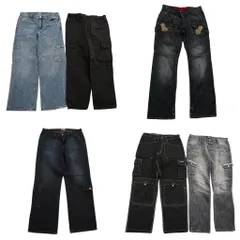 古着卸 まとめ売り デニム カーゴ パンツ 6枚セット (メンズ 40 /38 /36 /34 ) インディゴブルー ブラック ワーク 中古 古着 ND3376