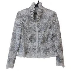 総レースジャケット　シルバー　レディース　９号　セレモニージャケット　【美品】フリル　刺繍　希少　オシャレ　お祝い　入学　入園　卒業　卒園　【Z1709】