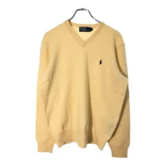 90年代 Polo by Ralph Lauren ポロ ラルフローレン Vネック ウールニットセーター イエロー(メンズ L)中古 古着 X2428