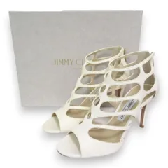 新品同様 JIMMY CHOO ジミーチュウ REN 85 カットアウト レザー オープントゥ ピンヒール サンダル 37.5 約24.5cm ホワイト レディース 古着 中古 USED