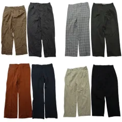 古着卸 まとめ売り スラックス パンツ 8枚セット (メンズ 36 ) チェック ストライプ センタープレス ダブル仕様 中古 古着 ND2834
