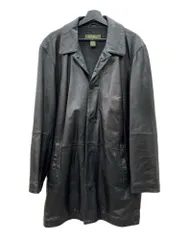 エディーバウアー Eddie Bauer 90s 00s RAMB LEATHER COAT ラム レザー コート ボタン ロング アウター ジャケット 黒 ジャケット 無地 ブラック Lサイズ 104MT-2604