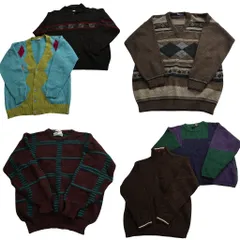 古着卸 まとめ売り セーター MIX 6枚セット (メンズ L ) カーディガン ポロニット マルチカラー 総柄 中古 古着 ND4015
