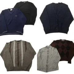 古着卸 まとめ売り セーター MIX 6枚セット (メンズ L ) アーガイル柄 フルジップ カーディガン Vネック 中古 古着 ND5181