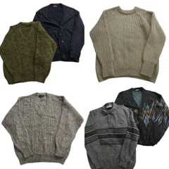 古着卸 まとめ売り セーター MIX 6枚セット (メンズ L ) ポロニット カーディガン リブニット 総柄 中古 古着 ND5222