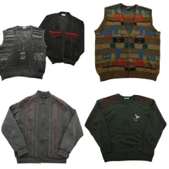 古着卸 まとめ売り セーター MIX 5枚セット (メンズ L ) ベスト カーディガン フルジップ 総柄 中古 古着 ND5249