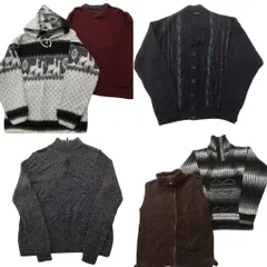 古着卸 まとめ売り セーター MIX 6枚セット (メンズ L ) ジップパーカー 動物モチーフ ベスト カーディガン 中古 古着 ND5265
